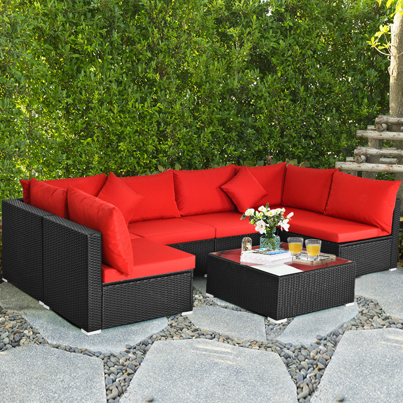 Latitude Run® 7 Piece Rattan Sectional Seating Group with Cushions & Reviews Wayfair